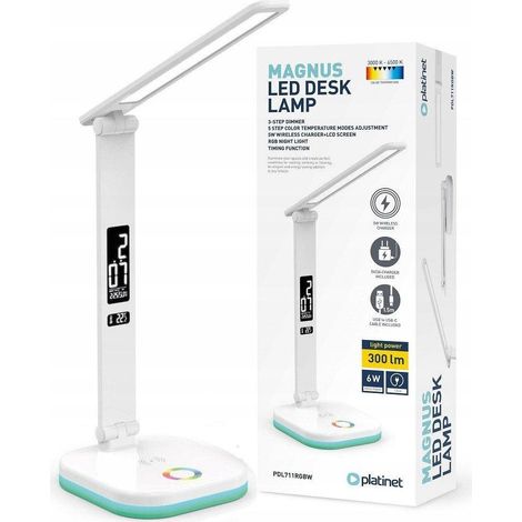 Platinet lámpara LED de escritorio blanca con carga inalámbrica (1/3)