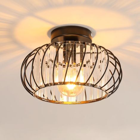 COMELY Crystal and Wrought Iron Chandelier – Black, 28×28×18 cm, Retro Style, E27 Compatible (1/5)