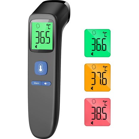 Thermomètre Frontal Sans Contact, Thermometre Bebe, Thermomètre Médical Numérique Infrarouge pour Adultes, Lecture Précise avec Ecran LCD, Mode Muet, Rappel de Mémoire (Noir) (1/5)