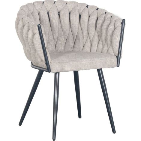 BOBOCHIC - Lot de 2 fauteuils de table CHARLOTTE Tissu texturé Beige (1/5)