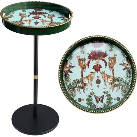 Table d'appoint ronde bohème avec plateau supérieur, table de chevet pour petits espaces, table de nuit décorative esthétique pour salon, chambre à coucher, coins et bureau (léopard vert) (1/5)