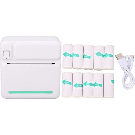 Beyamis Imprimante thermique portable avec 10 rouleaux de papier adhésif, impression noir et blanc sans encre pour étiquettes, reçus et notes de cours. (1/5)