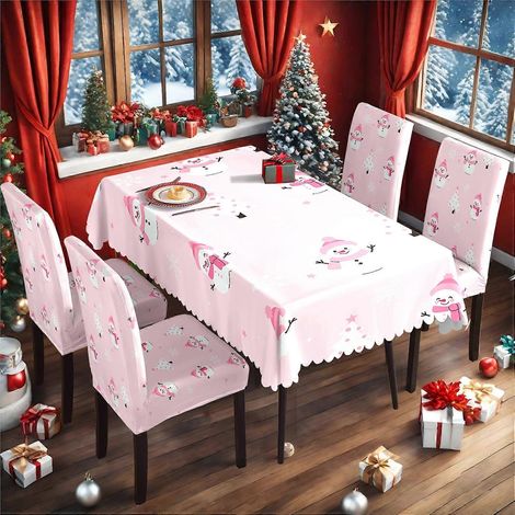 Ensemble de nappe et housse de chaise de Noël en soie de lait imperméable, imprimé, référence TC-218 (140 x 210 cm). (1/4)