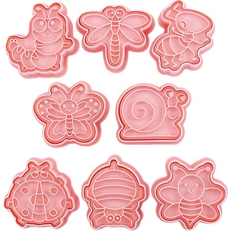 Lot de 8 moules à gâteaux en polypropylène flexible, en forme d'insectes, démoulage facile, pour la pâtisserie maison et les ustensiles de cuisine. (1/5)