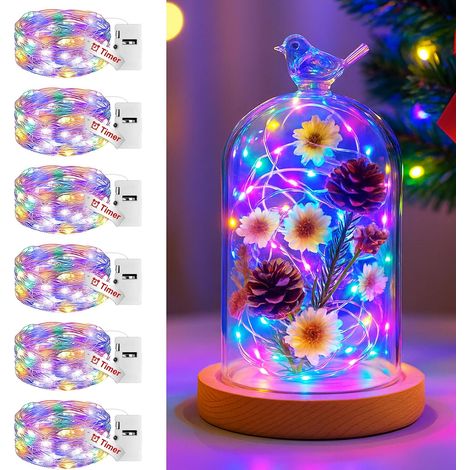 6 x guirlande led à pile, 2 m / 20 led, minuterie 6 h, étanche ip65, multicolore, pour intérieur extérieur fête mariage noël (1/5)
