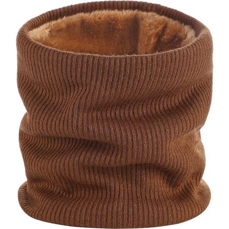 Cache-cou, écharpe chauffe-cou d'hiver, coupe-vent, élastique, doublure en maille douce et épaisse, 21 x 24 cm, marron (1/5)
