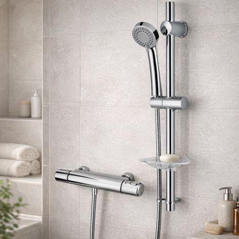 Triton Thermostatic Bar Mixer Shower Round Chrome Valve Bottom Outlet Riser Rail