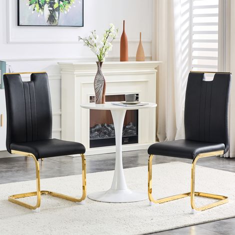Set di 2 sedie da pranzo in ecopelle con schienale ergonomico e gambe antiscivolo, stile moderno, nero (1/5)