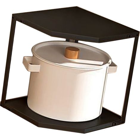Étagère d'angle cuisine 2 niveaux, noir, acier carbone stable, support casseroles et poêles, forme éventail, gain de place, 27x27x27,6 cm (1/5)