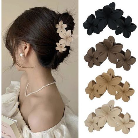 BelleRise – Set mit 4 hawaiianischen Frangipani-Haarspangen – Große, matte, rutschfeste Spangen für Damen, Haaraccessoire (1/5)