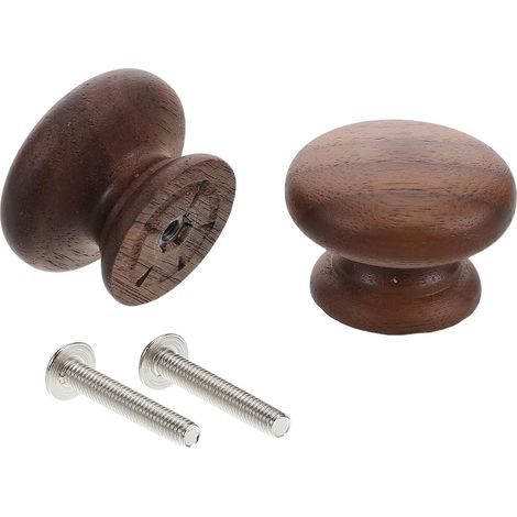 Poignées De Commode Vintage En Bois Massif, Lot De 2 Pièces, Poignée Champignon Ronde, Finition Noyer, Usage Pour Chambre Et Commode, Surface Lisse Et Prise En Main Confortable (1/5)