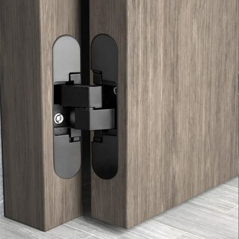 Charnières invisibles 110 mm pour portes 40 kg - Ouverture à 180°, réglables en 3D, alliage de zinc noir, kit de 2 pièces (1/4)