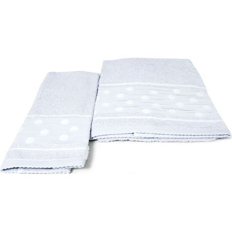 Set Asciugamano Copiola Salvietta Bagno In Spugna 100% Cotone Mod Pois Grigio (1/5)