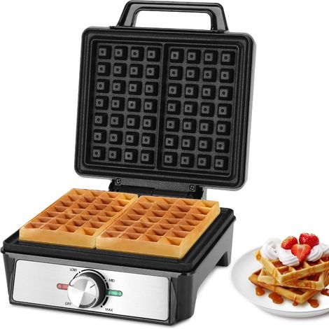 1 Gaufrier, 1600W, Plaques Antiadhésives, Température Réglable, Indicateur LED, Acier Inoxydable, Cuisine Domestique
