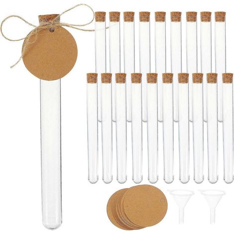 Set mit Reagenzgläsern, transparenten Reagenzgläsern, kleinen Reagenzgläsern, Reagenzgläsern mit Korkverschluss, Etiketten – 2 x 2 x 15 cm – Transparent