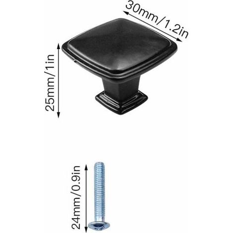 10 Pcs Bouton de Meubles Noir Tiroir de Poignée Boutons de Porte Poignées de Meuble Carrés Unique Trou Rond Boutons de Tiroir Pl (1/5)
