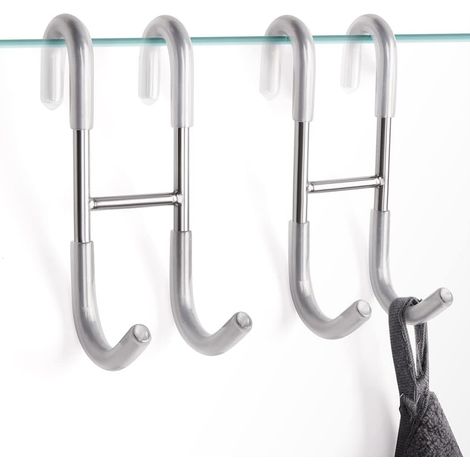 Gancio per porta doccia, gancio per porta in vetro senza cornice, robusto gancio in acciaio inox 304, per asciugamano, tergivetro, panno, rasoio, accappatoio, set da 2, colore argento...