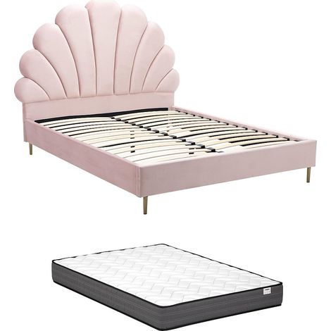 Letto conchiglia 140 x 190 cm Velluto Rosa + Materasso - LIVAYA