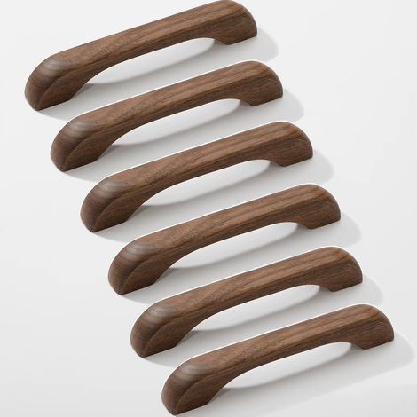 Stück Küchenschrankgriffe, Holzschubladengriffe mit Schrauben, Bogengriffe für Küchenschränke und Schubladen sowie Möbelgriffe (6, Walnussholz, Mittenabstand: 128 mm) (1/5)