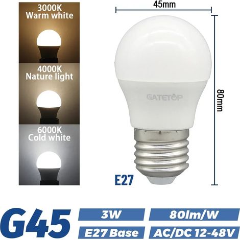 Ampoules LED 12V-48V (3W E27, lumière blanc chaud 3000K), lot de 5, basse tension (1/2)