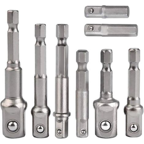 Lot de 8 adaptateurs de douille, adaptateur hexagonal 1/4" vers douille 1/4", 3/8", 1/2", pour perceuse et visseuse sans fil, douilles et porte-embouts (1/5)
