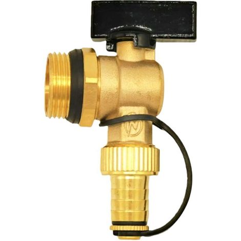 Valve de purge en laiton DN20 grand débit – robinet d’évacuation à bille avec bouchon étanche, filetage mâle (1/2)