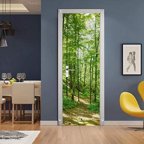 77x200cm Sticker Porte Trompe l'oeil Effet 3D Intérieur PVC Sticker Mur Décoratif Mur Salon Cuisine Chambre Salle de Bain Papier Peint (1/4)