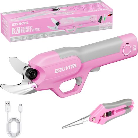 Sécateur Électrique sans Fil 25mm, Sécateur à Batterie avec Lame SK5, Batterie Amovible 2000mAh, Coupe-Branches Électrique avec Sécateur Manuel, pour Jardin, Arbres Fruitiers, Vigne (Rose) (1/5)