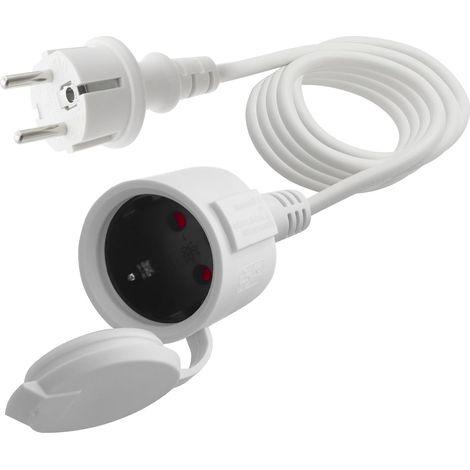 Câble D'extension Schuko Court, Rallonge électrique d'extérieur avec fiche Schuko, câble d'extension Schuko Blanc, 3x1,5 mm² 16A 250V IP44, pour la Maison (Blanc- Régulier, 3M) (1/5)