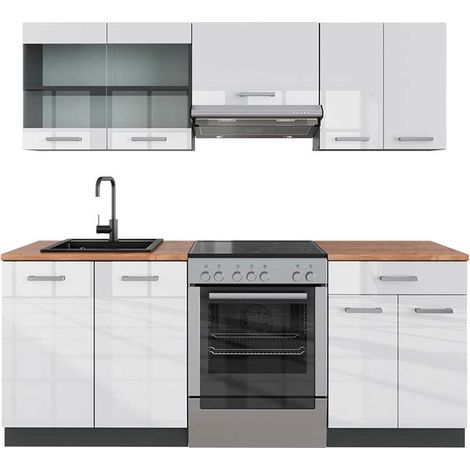 Cucina componibile R-Line, Bianco lucido/antracite, 200 cm , PL Rovere, Vicco