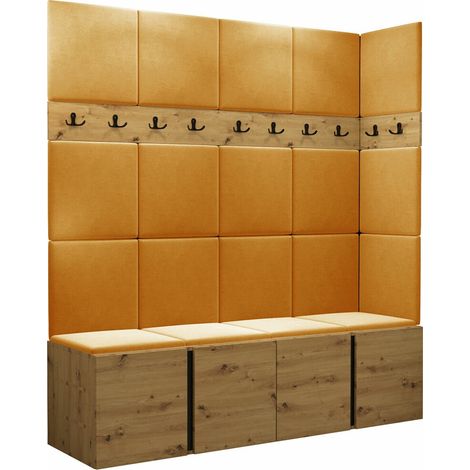 Meuble d'entrée Pinis II, Chêne Artisan, 186x168x46cm, Tissu, Stratifié, Murale, À poser (1/5)