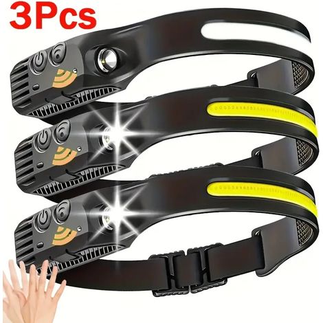 Lampe frontale trois pièces avec capteur de mouvement multiple modes rechargeable pour course camping randonnée et activités outdoor