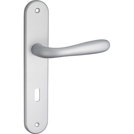 Ensemble de poignées pour porte de chambre Goccia trou de clé, carré 7mm, entr'axes 195mm, chromé satin - (1/2)