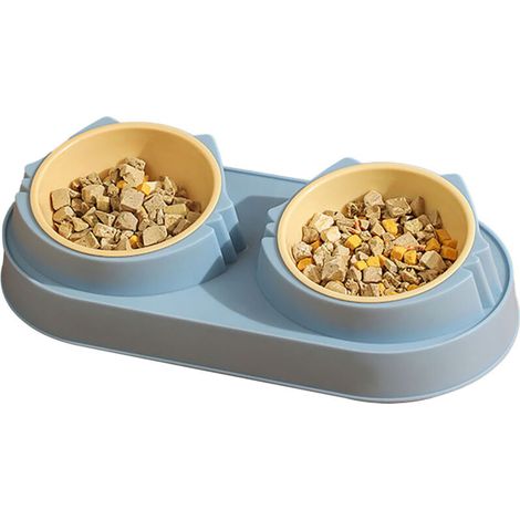 Bol Double pour Chat, Double Bol de Nourriture pour Animaux de Compagnie Facile à Nettoyer de Gros Calibre pour Chat (bleu) (1/5)