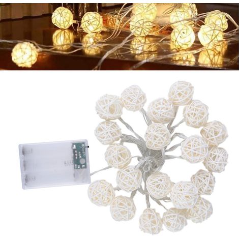 Guirlande lumineuse LED blanc chaud de 3 m avec 20 boules en rotin, pour décorations festives. (1/5)