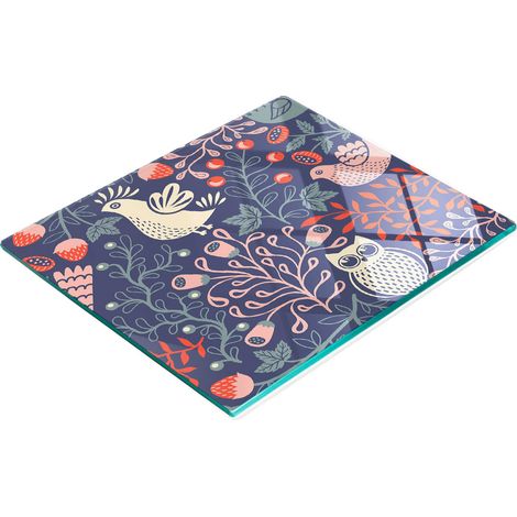 Tabla de cortar de vidrio para cocina con gráfico de planta, gallina y búho, 60x52 cm (1/5)