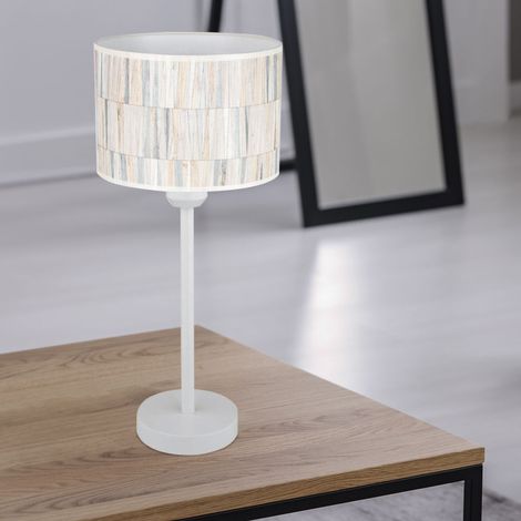 Tischlampe weiß Beistellleuchte Wohnzimmer Leselampe Retro, Schreibtischlampe Nachtlicht Schirmleuchte Tapete, Metall, 1x E27 Fassung, DxH 30x45 cm (1/5)