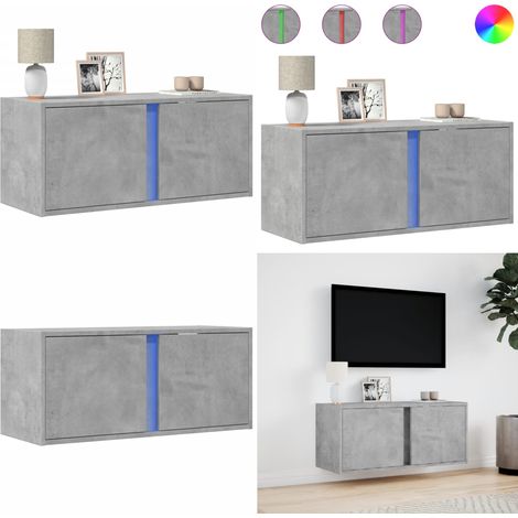 vidaXL TV-Wandschrank mit LED-Beleuchtung Betongrau 80x31x35 cm (1/5)