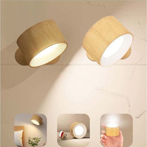 appliques murales intérieures tactiles avec port de chargement USB trois luminosité et température couleur réglables lampe rotative à 360° (1/5)