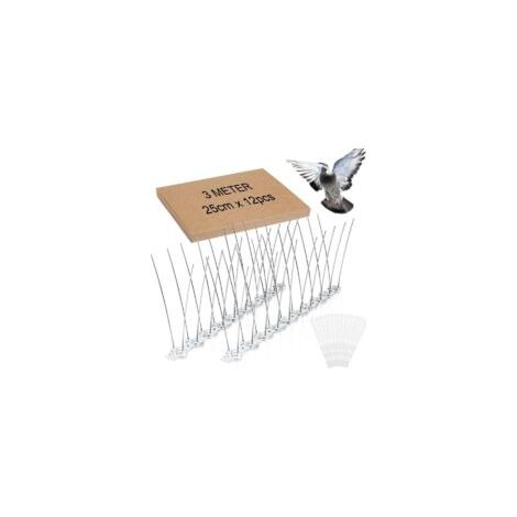 3M Punta anti-piccioni in acciaio inossidabile 12x25 cm con 24 fascette in plastica - Punta anti-uccelli per allontanare piccioni, passeri, corvi e gatti - Punta anti-uccelli rispettosa degli animali