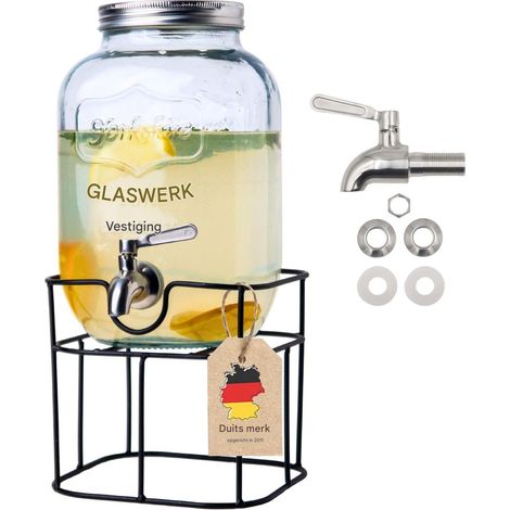 Distributeur de boissons en verre TuseRxln 5L - Avec support en métal et robinet en ABS pour boissons froides (1/5)