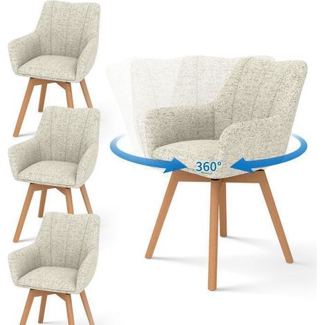 Lot de 4 chaises de salle à manger pivotantes – Accoudoirs – Dossier haut avec coussin en molleton – Pieds en bois massif – Hauteur d'assise 45 cm