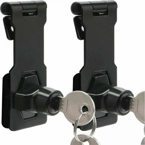 Set of 2 7.6 cm latch and bolt with key lock and metal latch for door/cabinet/window, black, YMYNY (1/4)