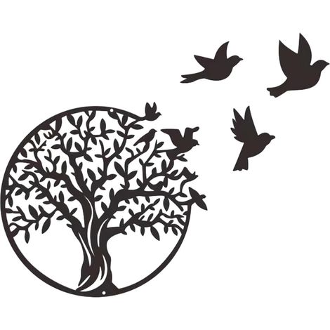 Baum des Lebens Metall-Wandkunst, dekorative Wandkunst mit Vogel-Logo-Wandkunst, anwendbar für Wohnzimmer, Schlafzimmer