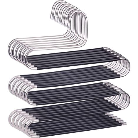 CSPARKV 6 Pack S Shaped Pants Hangers Stainless Steel Non-Slip Trousers Hangers for Jeans Scarf Pants Hanging Rack - Black