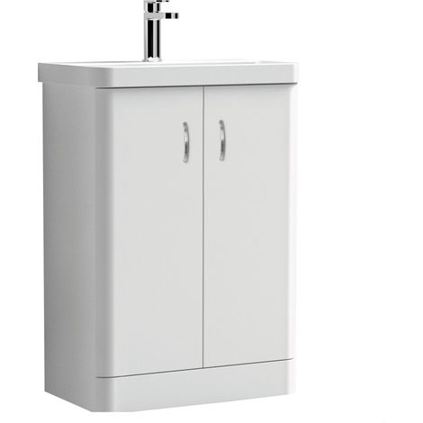 Handsacre Contemporary 2 Door Floor Standing Vanity Unit with Basin, Gloss White, 600mm