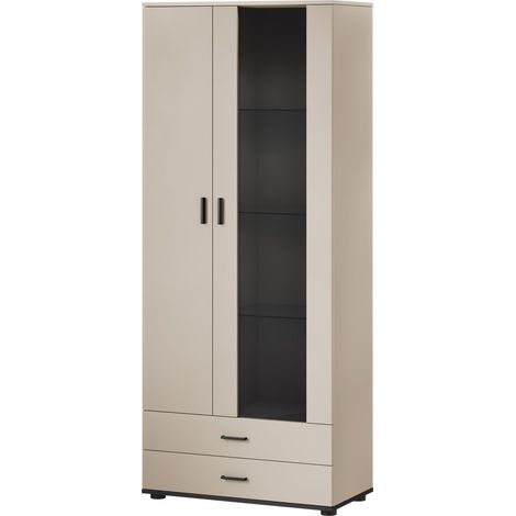 Étagère Tornola 105, Cachemire + Noir, Fermé, Avec tiroirs, Avec des portes, Stratifié, Verre, Le nombre de portes: 2, Nombre de tiroirs: 2, 192x80x41cm, LED: Disponible (1/5)