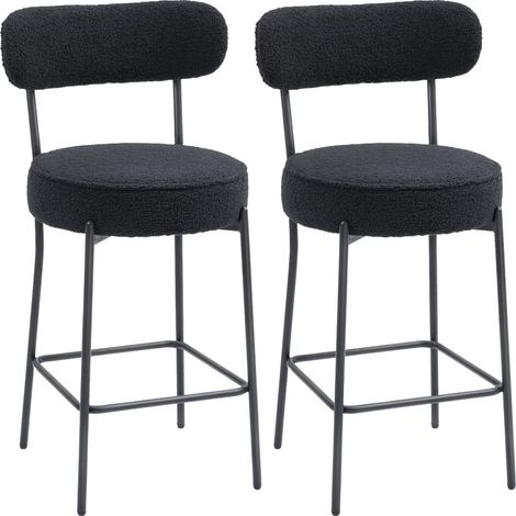 Lot 2 Tabourets Bar Moureval Design Moderne Confort Tissu Bouclé Noir H68cm (1/5)