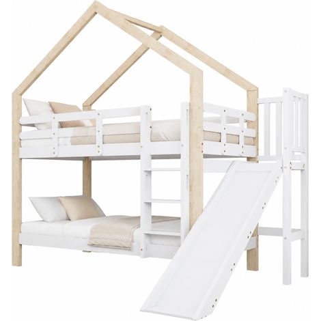 CHICFURN Letto a castello per bambini 90x200 cm in pino e MDF con scivolo (1/5)