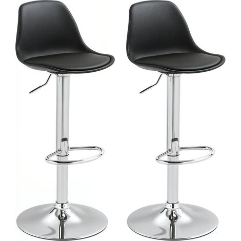 Juego de 2 taburetes de bar giratorios con respaldo, altura regulable, carga máxima 120 kg, color negro. Dimensiones: 42 × 41 × 82-104 cm (1/5)